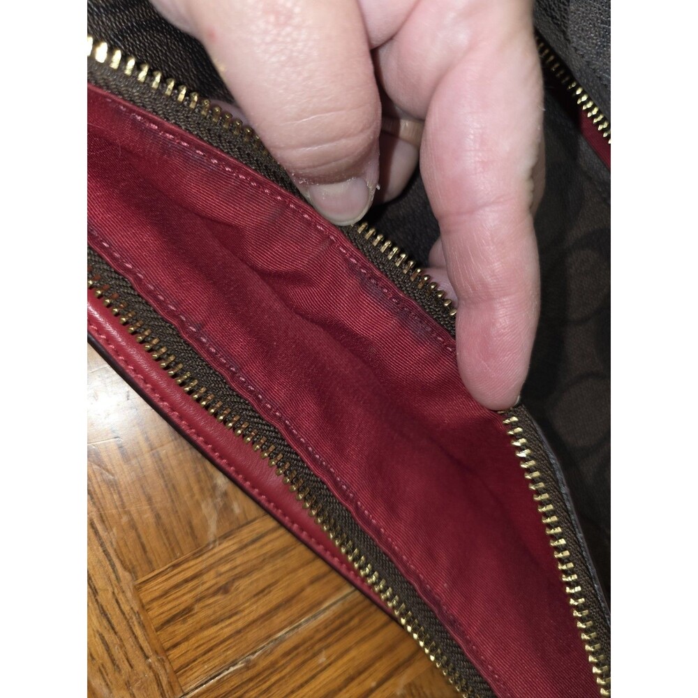 Coach F39527 Elle Hobo Shoulder Brown Signature Coated Canvas Red Leather - Picture 13 of 15